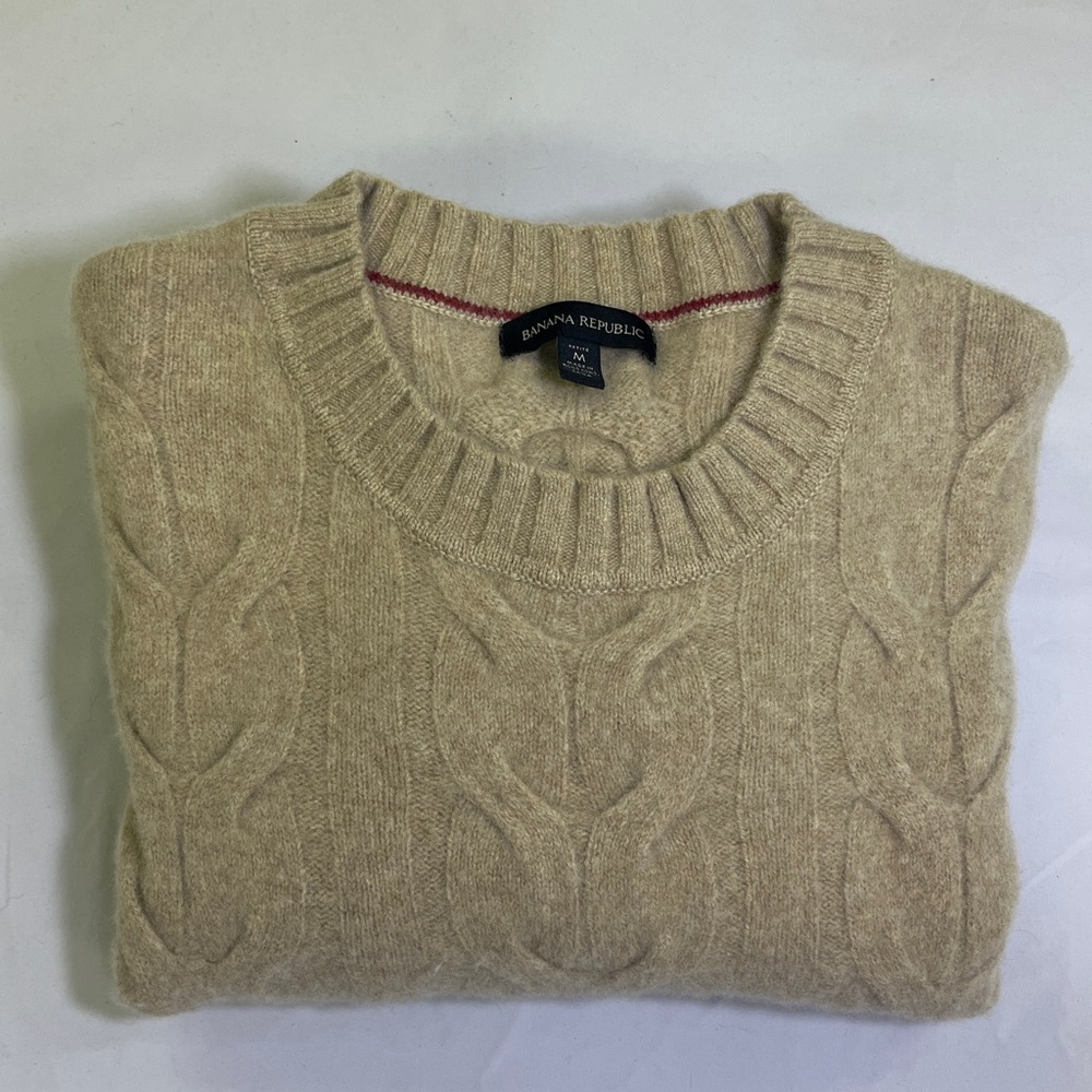 Banana Republic Beige Tan Cable Knit Warm Cozy Wool Pullover Sweater Sz M